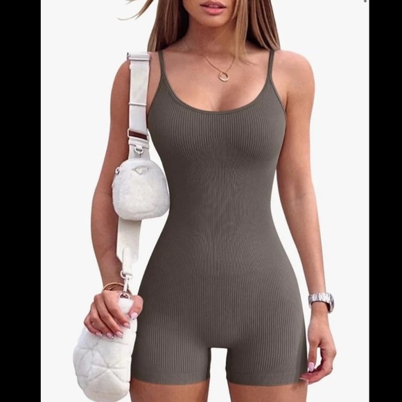 Women’s Yoga One Piece Ribbed Exercise Romper - Picture 1 of 5